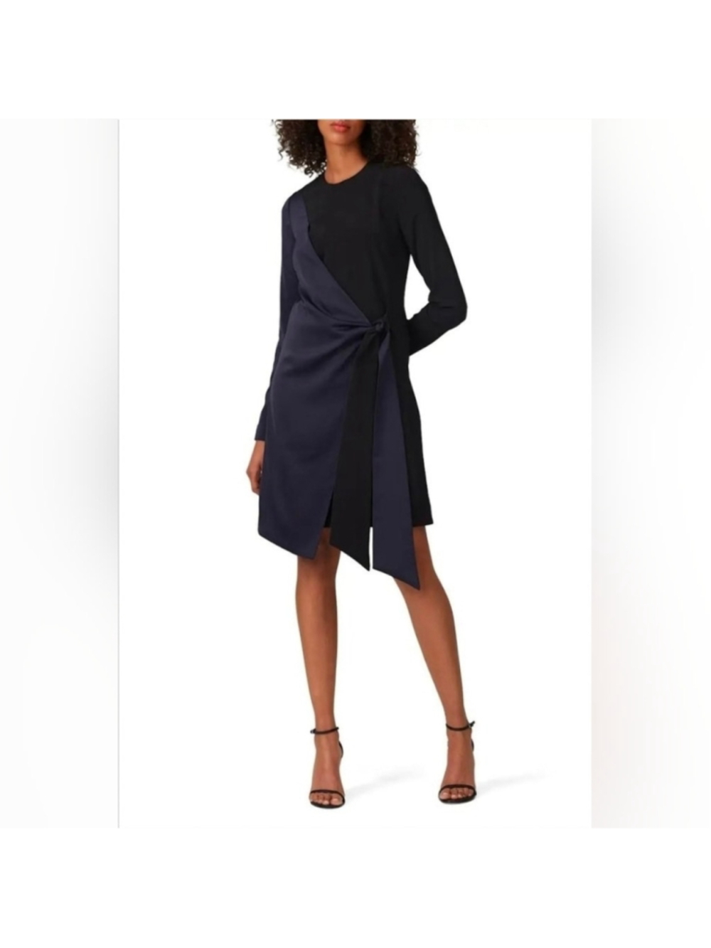 Victoria Victoria Beckham Navy & Black Long Sleeve Draped Wrap Dress
